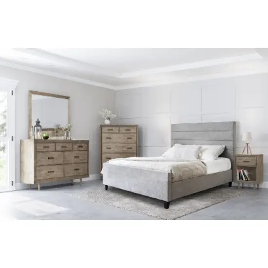 6pc Aurora Mid-Century Gray Bedroom Set with Upholstered Bed - Abbyson Living image {1}