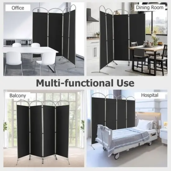 Costway 4 Panels Folding Room Divider 6 Ft Tall Fabric Privacy Screen Black/Brown/Grey/White image {7}