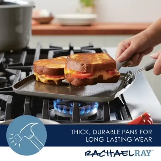 Rachael Ray Cook + Create Aluminum Nonstick Square Stovetop Griddle Pan 11" Gray image {8}