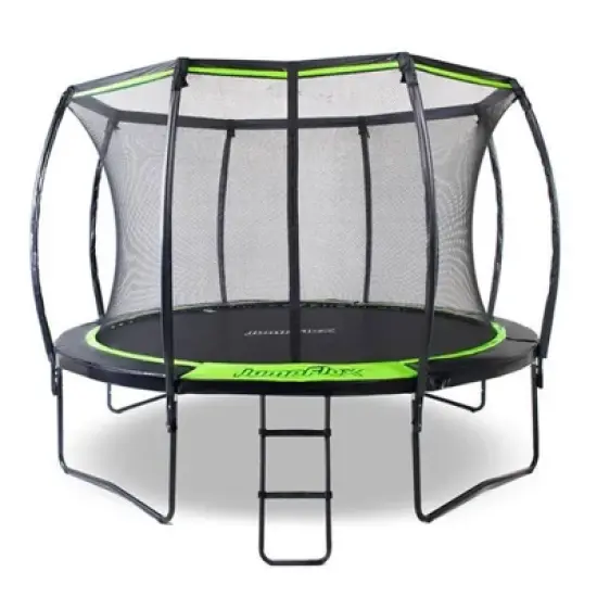 Jumpflex Flex120 12 Foot Trampoline with Enclosure and Ladder, Black and Green image {7}