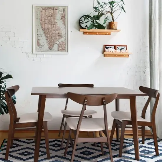 Zenvida Mid Century 5 Piece Dining Set Wood Table Fabric Chairs Seats Four image {5}