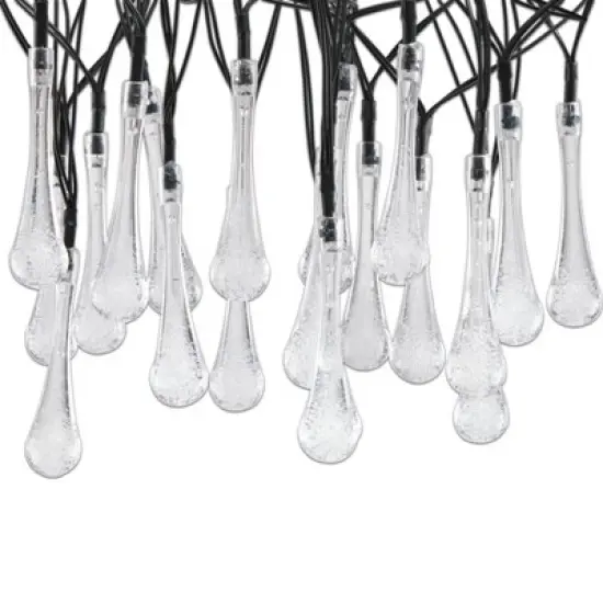 20ct Solar Powered Dual Function Teardrop Integrated LED Bulb String Lights - Black Wire - Alpine Corporation image {6}