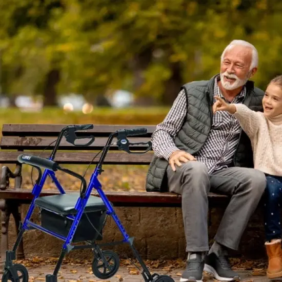 Lumex Set N' Go Wide 2-In-1 Height Adjustable Rollator Walker with Pouch image {4}