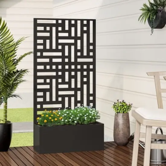 PexFix 59 in. H x 30 in. W Black Metal Rectangle Wall Planter Box with Trellis for Climbing Plants image {2}