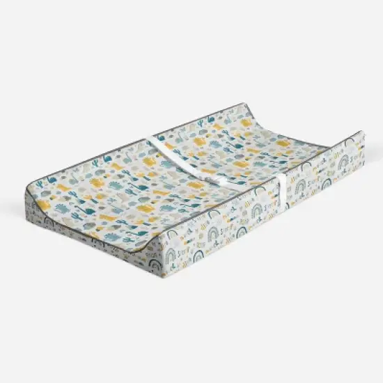 Bacati - Little Dino Boys Teal/Yellow Muslin Quilted Changing Pad Cover image {1}