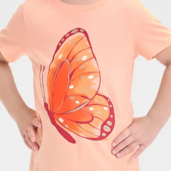 Toddler Girls' Butterfly Graphic T-Shirt - Cat & Jack&trade; Peach Orange image {1}