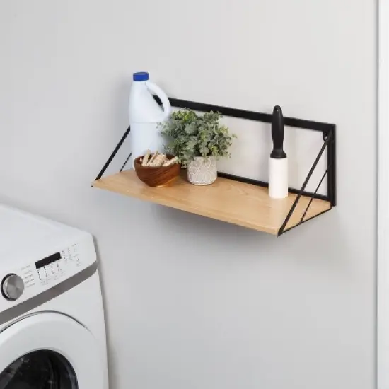 Honey-Can-Do Large Laundry Wall Shelf with Wood Light Oak image {6}