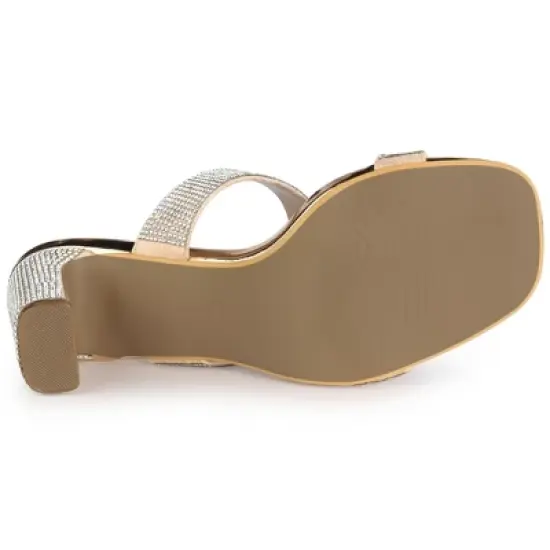 Allegra K Women's Rhinestone Chunky Slide Heel image {5}