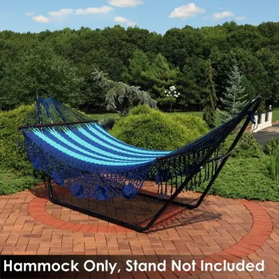 Sunnydaze Heavy-Duty Deluxe Hand-Woven Cotton American-Style Mayan Hammock with Spreader Bars - 770 lb Weight Capacity - Blue image {5}