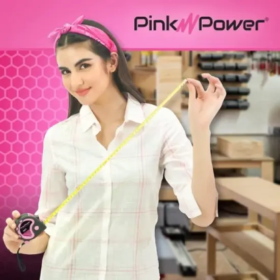 Pink Power 25ft Pink Tape Measure - Measuring Tape for Women's Tool Kit with Retractable Blade and Lock Button - Girls Lightweight Measurement Tool image {4}