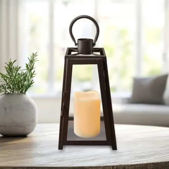 LumaBase Metal Lantern with Battery-Operated Candle - Black Tapered image {1}
