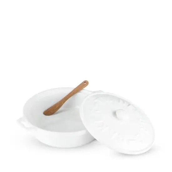 Twine Ceramic Brie Baker with Wood Spreader, Brie Baker with Lid, Acacia Wood Spreader, White Ceramic, Set of 1 image {5}