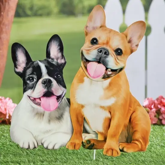 Collections Etc Realistic French Bulldog Pair Outdoor Garden Stake image {1}