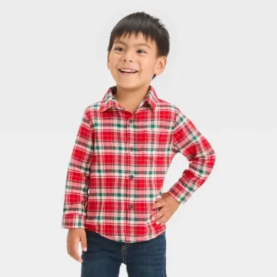 Toddler Boys' Plaid Woven Shirt - Cat & Jack&trade; Red image {3}