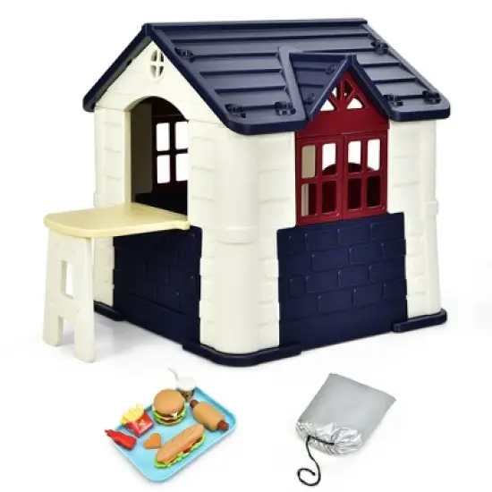 Costway Kid's Playhouse Games Cottage w/ 7 PCS Toy Set & Waterproof Cover image {9}