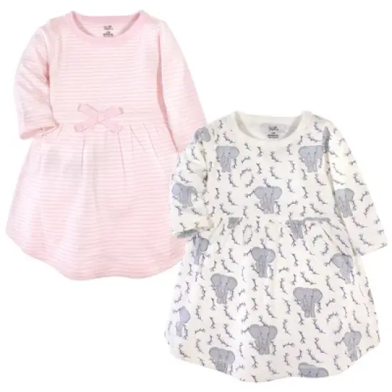 Touched by Nature Baby and Toddler Girl Organic Cotton Long-Sleeve Dresses 2pk, Pink Elephant image {3}
