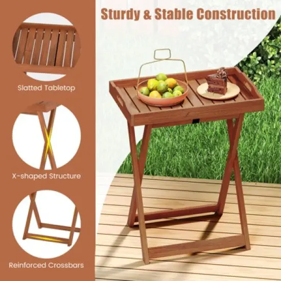 Tangkula Patio Solid Wood Tray Table w/ Removable Top Rectangular TV Tray Bistro Table image {6}