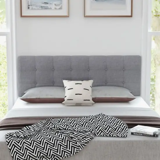 Costway Full/Queen Size Headboard Linen Fabric Upholstered Button Tufted Solid Wood Leg image {3}