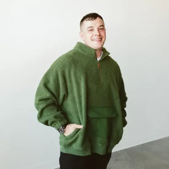 goumikids adult faux shearling organic cotton zip pullover image {4}