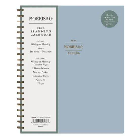 Morris & Co. by Blue Sky 8.5"x11" 2026&nbsp;Weekly/Monthly Wirebound Planner Hardcover Solid Dearle Blue image {2}