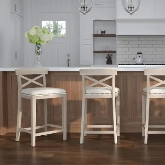 Set of 2 26" Bayview NonSwivel Counter Height Barstool White/Silver - Hillsdale Furniture image {1}