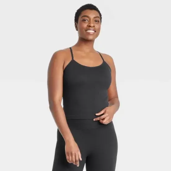 Women's Light Support Seamless Rib Cami Cropped Sports Bra - All in Motion&trade; image {2}