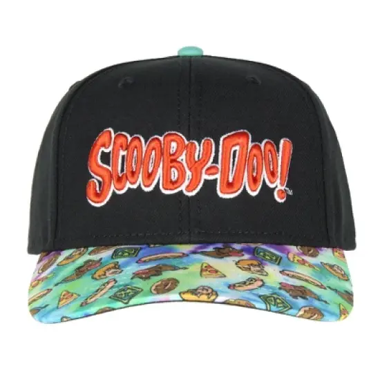 Scooby Doo Snack Time Tie-Dye Pre-Curved Bill Adjustable Snapback Hat Cap Black image {2}