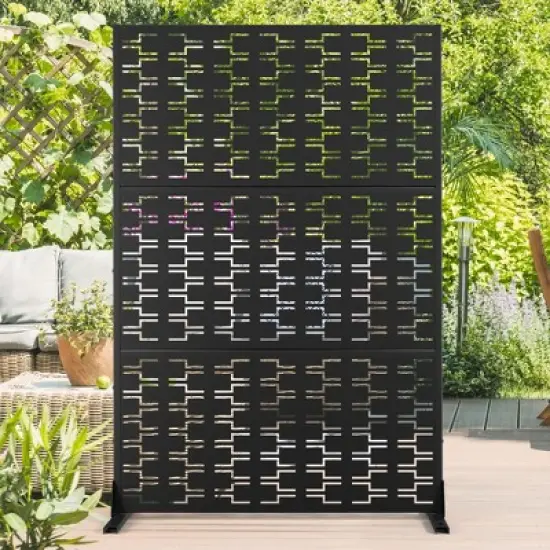 PexFix 72 in. x 47 in. Outdoor Metal Privacy Screen Garden Fence in Bricks Pattern in Black image {5}