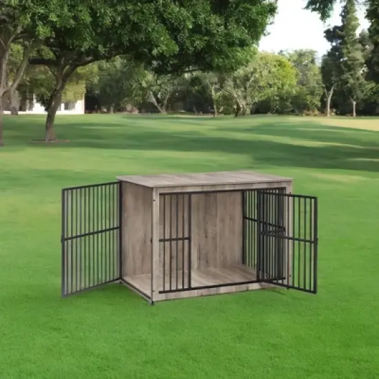 Heather Greige Dog Crate Furniture.as a 43.3" side end table.for dogs up to 80 lb, with a heavy-duty cage, enclosed base and double - door design. image {2}