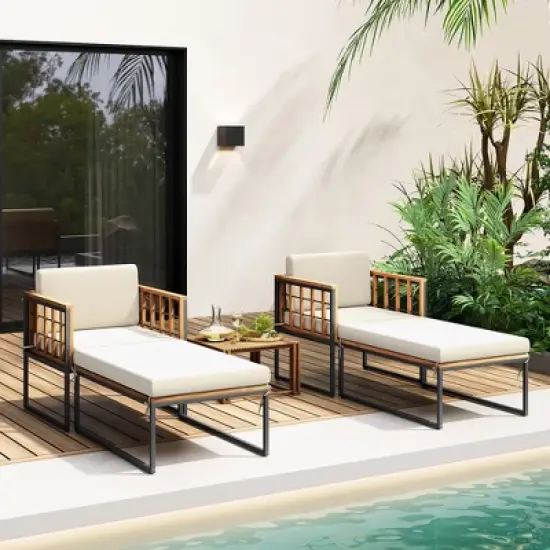 Tangkula 4PCS Outdoor Chaise Lounge Chair Acacia Wood Heavy Duty 1200 lbs Weight Capacity image {1}