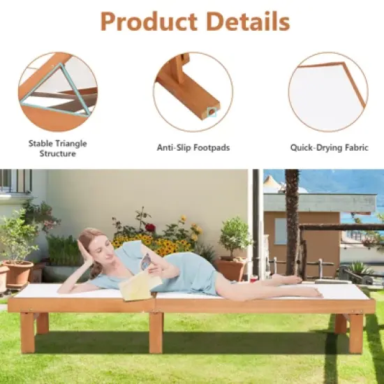 Tangkula 1PC/2PCS Outdoor Chaise Lounge Chair, Eucalyptus Wood Recliner w/ 5-Level Backrest, Breathable & Quick Drying Seat Fabric image {6}