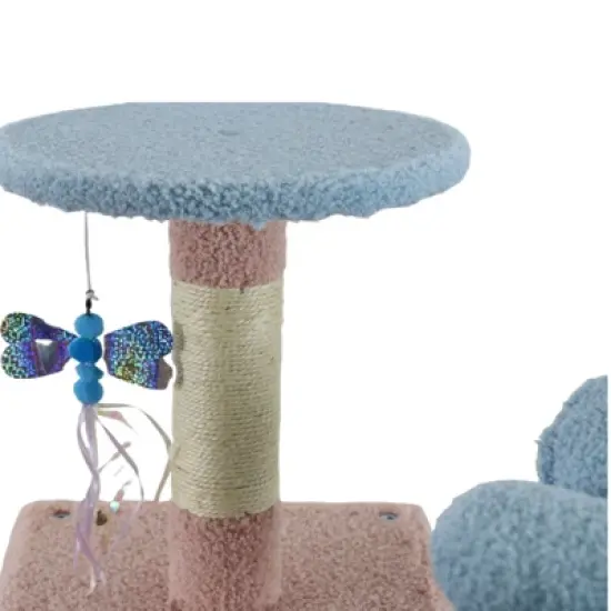 SEVOBAL Pet Tower Floral Cat Tree with Spacious Condo and Hammock, Multi-Level Playground for All Age Cats Playing, Sleeping, Blue, 20"*20"*14.4" image {3}