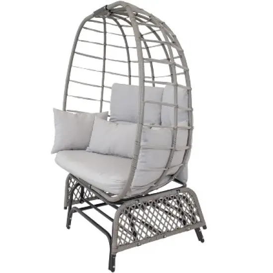 Sunnydaze Outdoor Polyrattan Double Egg Chair Glider with Cushions and Pillows - Gray image {8}