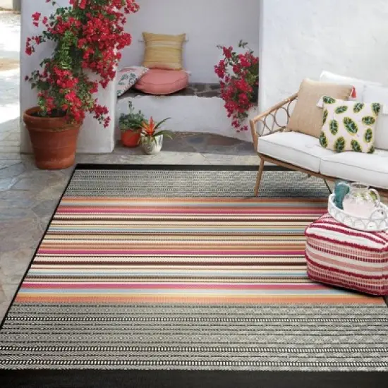 7' x 10' Outdoor Rug Multi Stripe Global Pink - Opalhouse&trade; image {1}