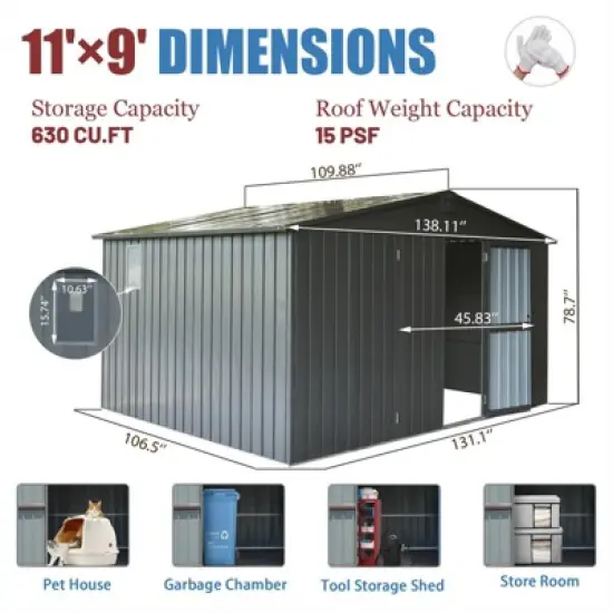 Syemin Deck Boxes Durable, Horizontal Compact Storage Shed for Garden, Backyard, Patio, Closet Deck Box, Silver, 138.11"*106.5"*78.7" image {1}