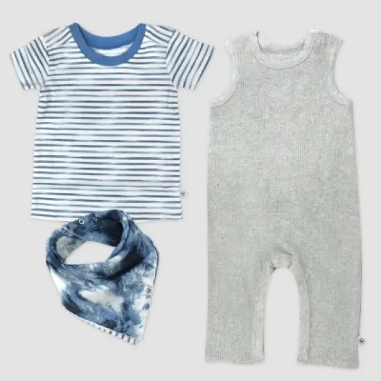 Honest Baby 3pc Ribbed Romper T-shirt & Bandana Bib set - Heather Gray image {4}