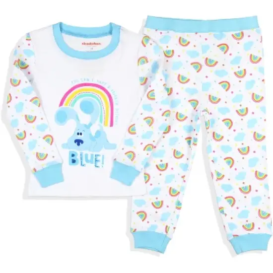 Nickelodeon Toddler Girls' Blue's Clues Rainbow Sleep Raglan Pajama Set White image {3}