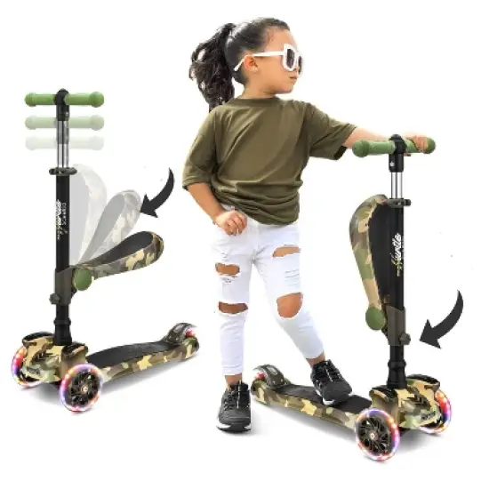 Hurtle ScootKid 3 Wheel Toddler Child Mini Ride On Toy Tricycle Scooter with Adjustable Handlebar, Foldable Seat, and LED Light Up Wheels image {6}