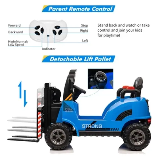 12V Kids Ride On Forklift Car, Electric Ride On Construction Car with Remote Control, Liftable Fork and Pallet, , Music Ride On Toy for Kids image {4}