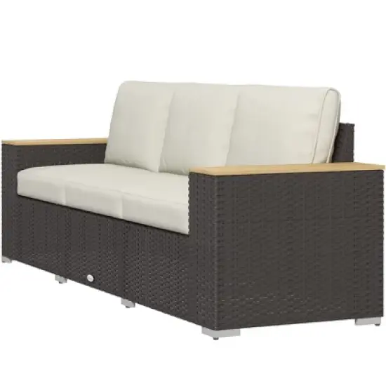 Outsunny Thick Cushioned 3-Seater Outdoor Sofa, Wood Grain Wide Armrests, Patio Couch image {3}