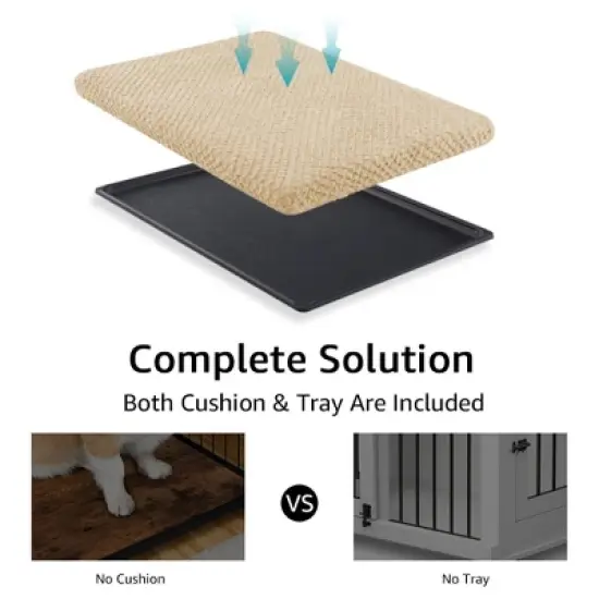 unipaws Wooden Dog Crate &ndash; Sliding Barn Door, Double Doors, Tray & Cushion image {5}