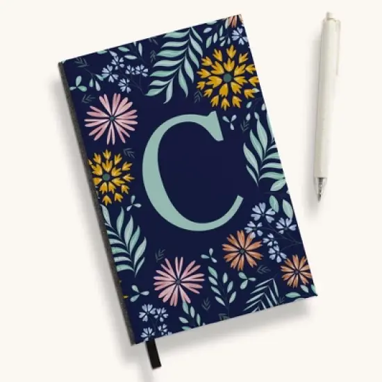 Personalization Mall Flowery Initial Personalized Journal Mint/Navy image {3}