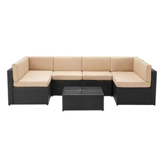 Rbied 7-Piece Wicker Outdoor Sofa Sectional Set Conversation Sets with Cushions image {12}