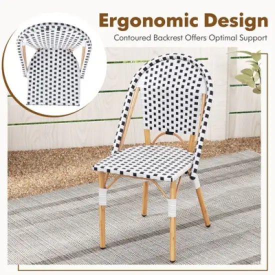 Tangkula 3 Piece French Bistro Table Chair Set Outdoor Wicker Round Table & 2 Dining Chairs image {6}