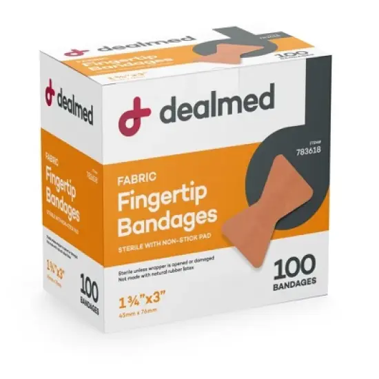 Dealmed Fingertip Fabric Adhesive Bandages with Non-Stick Pad, Latex Free Wound Care, 1 3/4" x 3", 100 Count image {4}