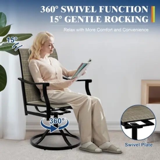 Set of 2 Swivel Bar Stools with High Back & Armrest, Breathable Textilene Bar Chairs for Outdoor Patio, Lawn, Deck, or Garden image {3}