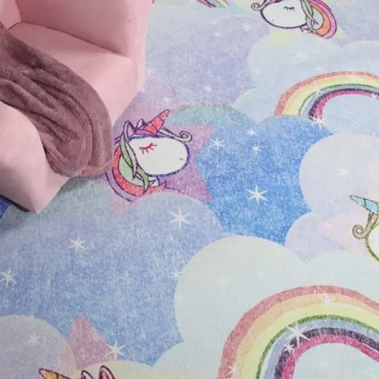 Unicorn Rainbow Colorful Kids Playroom Nursery Washable Indoor Area Rug by Blue Nile Mills image {7}
