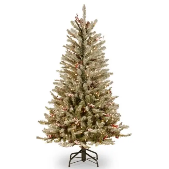 National Tree Company Pre-Lit Dunhill Fir Artificial Christmas Tree with Snow, Red Berries and Pine Cones Clear Lights image {4}