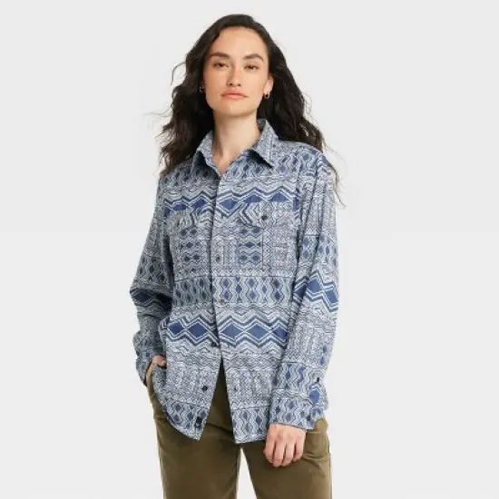Houston White Adult Long Sleeve African Woven Button-Down Shirt - Blue image {3}