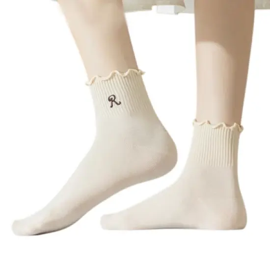 Anna-Kaci 3-Pack Women's Crew Socks with Ruffle Lettuce Edge Trim and Delicate Embroidered Detail image {1}